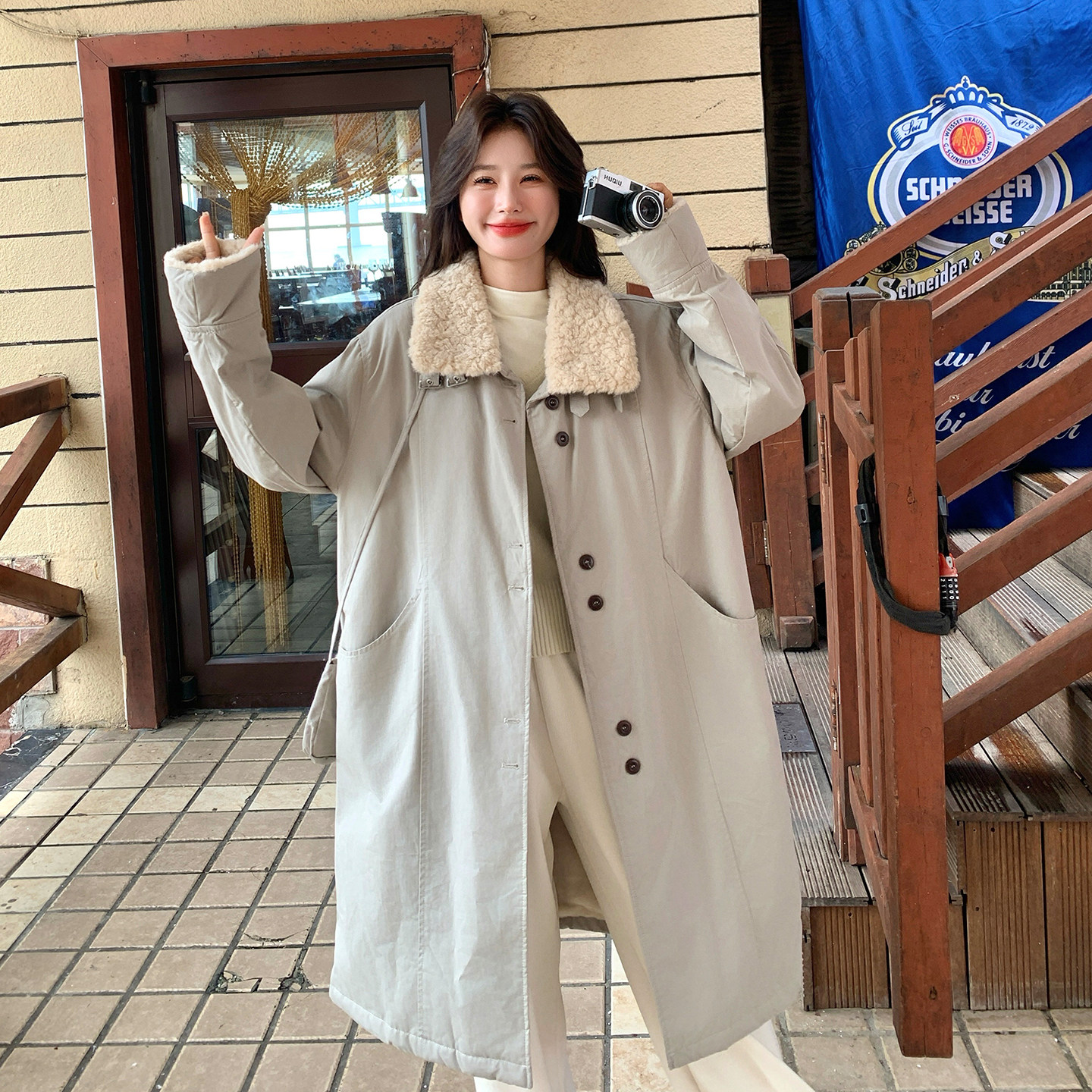 韩版羊羔毛工装棉衣派克服女2025冬季新款中长款棉服加厚外套棉袄,女装棉衣/棉服,2C306