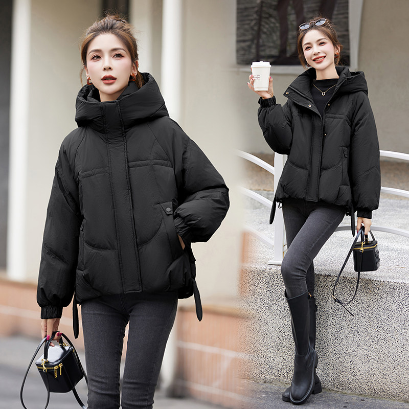 短款羽绒服女2025冬季新款宽松时尚显瘦白鸭绒小个子加厚连帽外套,女装羽绒服,蓝朵琳