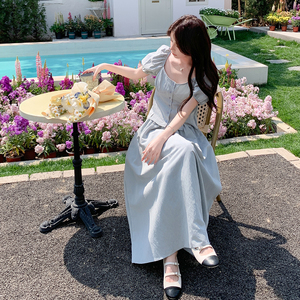 高级感小众蓝色套装裙女2025年夏季韩系显瘦上衣半身裙减龄两件套图片