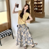 法式浪漫度假风针织衫碎花半身裙套装女两件套6258P145K208，女装套装/套裙，2C166