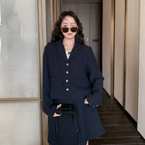 藏青色韩系西服短裙套装女2025春秋新款高级感气质休闲显瘦两件套，女装套装/套裙，2C009