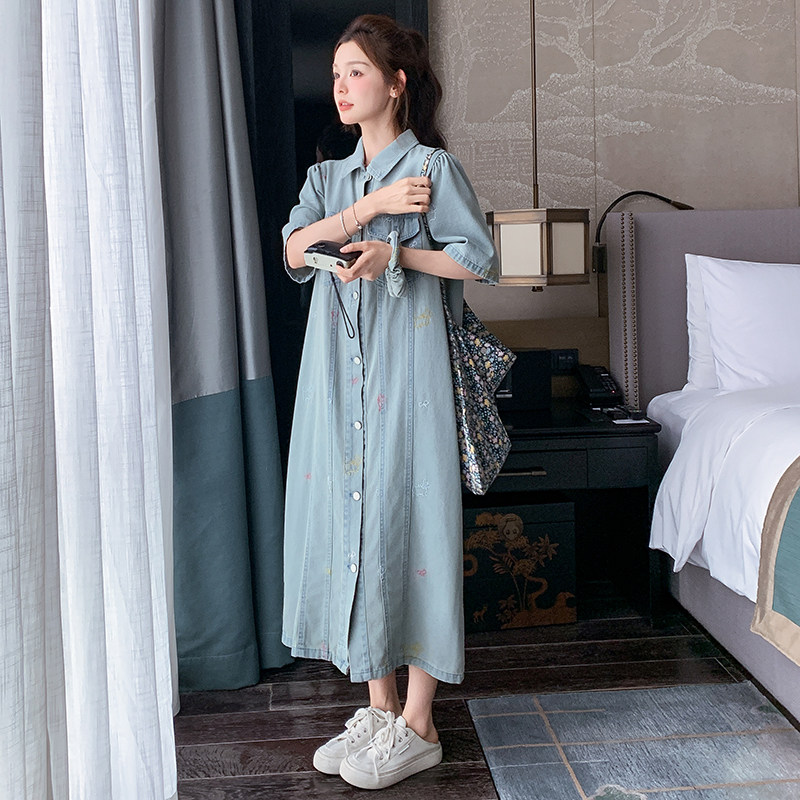 现货款号7716刺绣牛仔裙+牛仔发箍P155K228,女装连衣裙,2D043