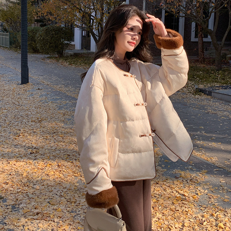设计感小众新中式国风羽绒服女冬2024新款超好看短款白鸭绒厚外套,女装羽绒服,2C057