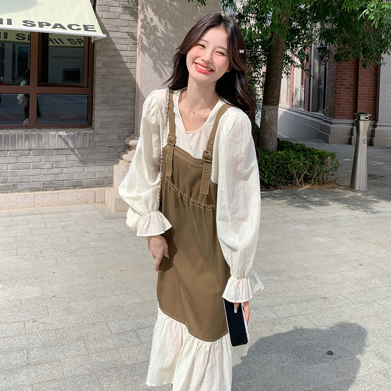 2025新款秋装假两件连衣裙8052-P125-188,女装连衣裙,2C299