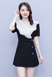 2025夏装新款撞色气质减龄显瘦西服领上衣+短款两件套套装，女装套装/套裙，先锋丽姿