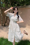 白色蕾丝连衣裙女夏2025新款法式收腰显瘦爆款流行绝美长裙小个子，女装连衣裙，2C092
