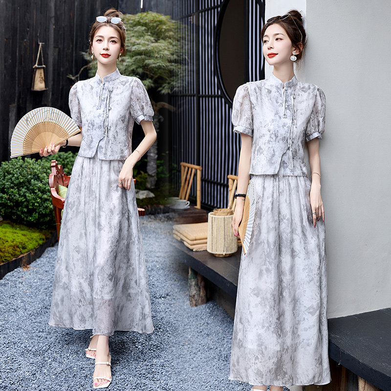 现货2025夏装新款新中式端正典雅套裙，女装套装/套裙，奕可儿,女装套装/套裙,奕可儿