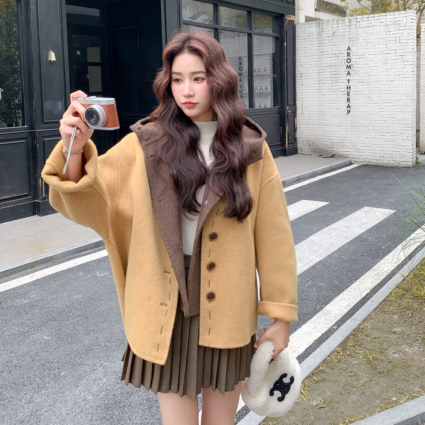 现货！黄色连帽撞色两件套2C212-G189-P300-K398,女装毛呢外套,2C212