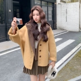 现货！黄色连帽撞色两件套2C212-G189-P300-K398，女装毛呢外套，2C212