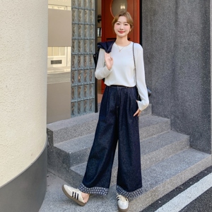 学院风减龄T恤牛仔马甲套装女2025秋新款复古小个子阔腿裤三件套图片