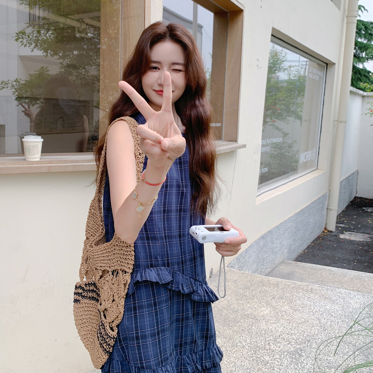 藏青色格纹拼接连衣裙女2025年夏季新款时尚独特绝美减龄背心长裙,女装连衣裙,2C117