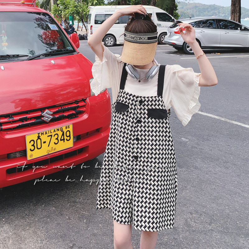 数据好荷叶边衬衫+千鸟格背带连体裤套装L630-P135K188,女装套装/套裙,2C069
