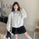 美式拼接牛仔外套女2025春季新款小众设计感韩系时尚复古休闲夹克，女装短外套，2C166