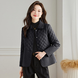 2025年冬季新款棉服修身显瘦短款外套时尚纯色格子棉衣薄款外套，女装棉衣/棉服，唯婧