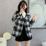 2025新款春装高级感显瘦黑色格子小香风西装外套上衣，女装西装，丽莎妳雅