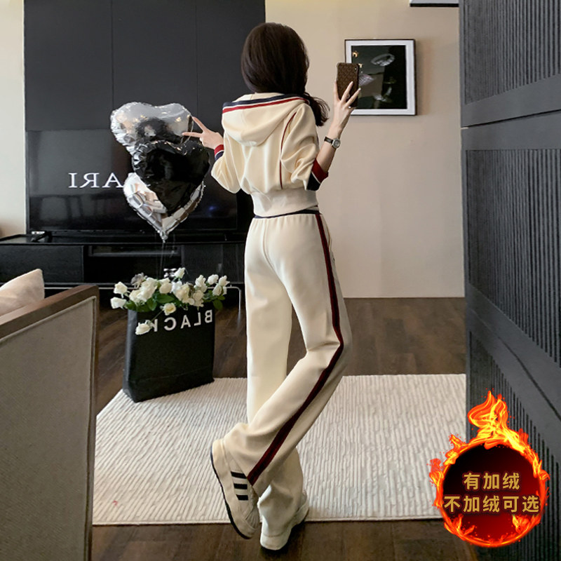 秋冬新款时尚短款收腰开衫外套阔腿裤套装,女装套装/套裙,2C310