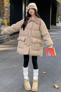 新品 卡其色毛线娃娃领中长款羽绒服 5819-P275-K408图片