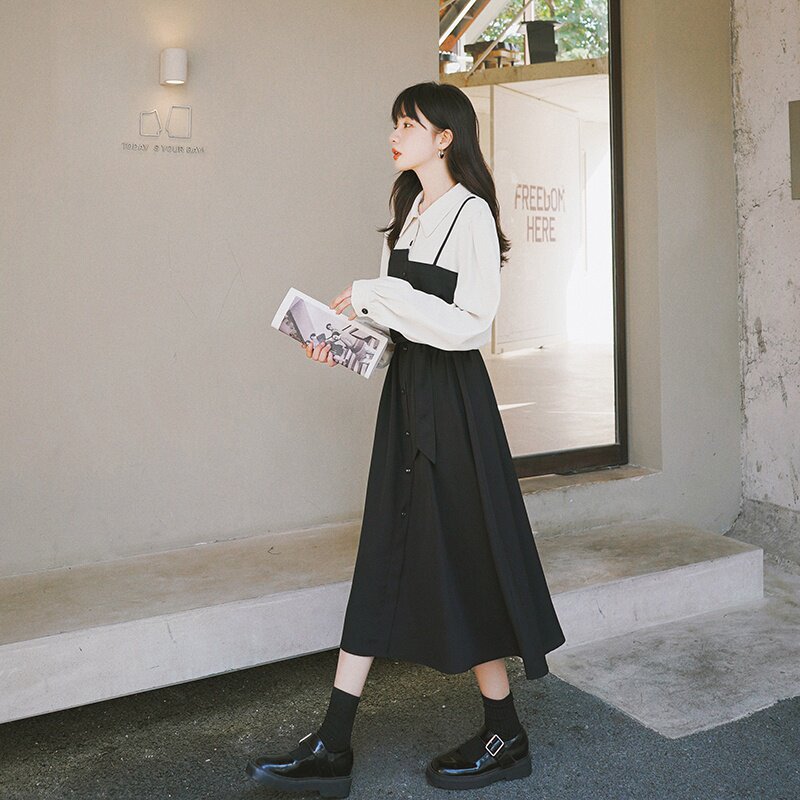 【24春】假两件拼复古连衣裙2C069-L779-P115168,女装连衣裙,2C069