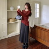 2025春秋季新款韩版针织小衫吊带裙两件套女高级感显瘦连衣裙套装，女装套装/套裙，2C307