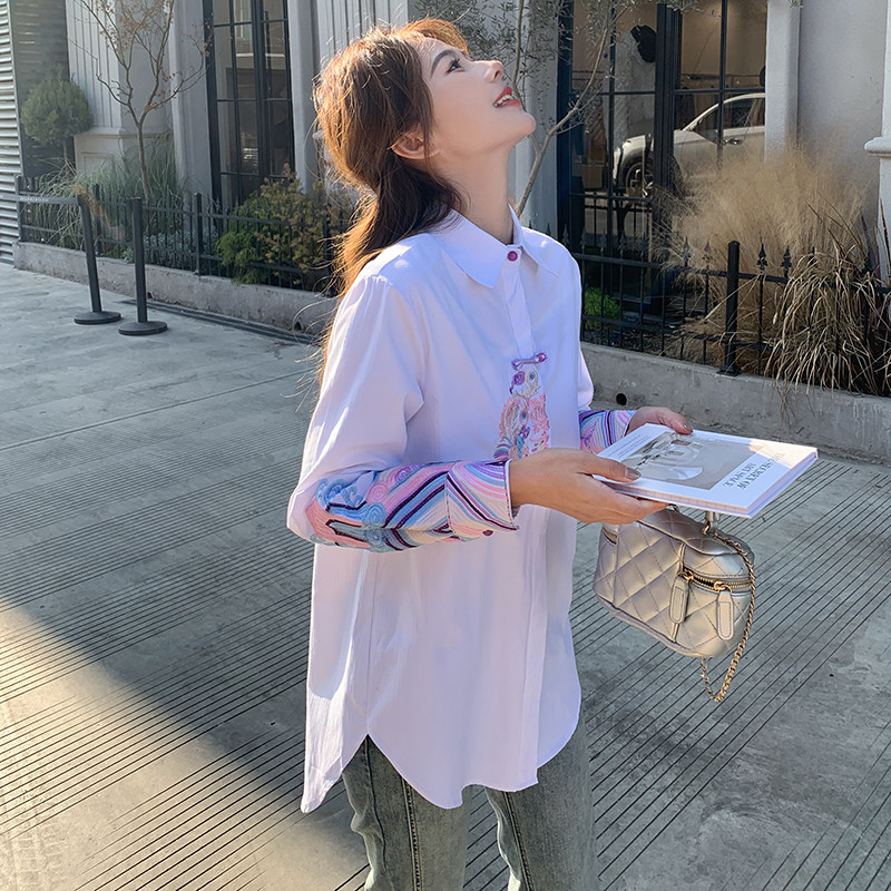 【现货】2025秋新中式风重工刺绣百搭显瘦休闲盘扣纯棉衬衫,女装衬衫,先锋丽姿