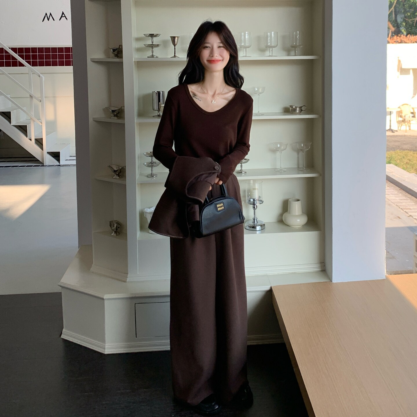 质感高级咖色西装马甲套装女2025春秋款时尚气质腰封阔腿裤三件套,女装套装/套裙,2C233