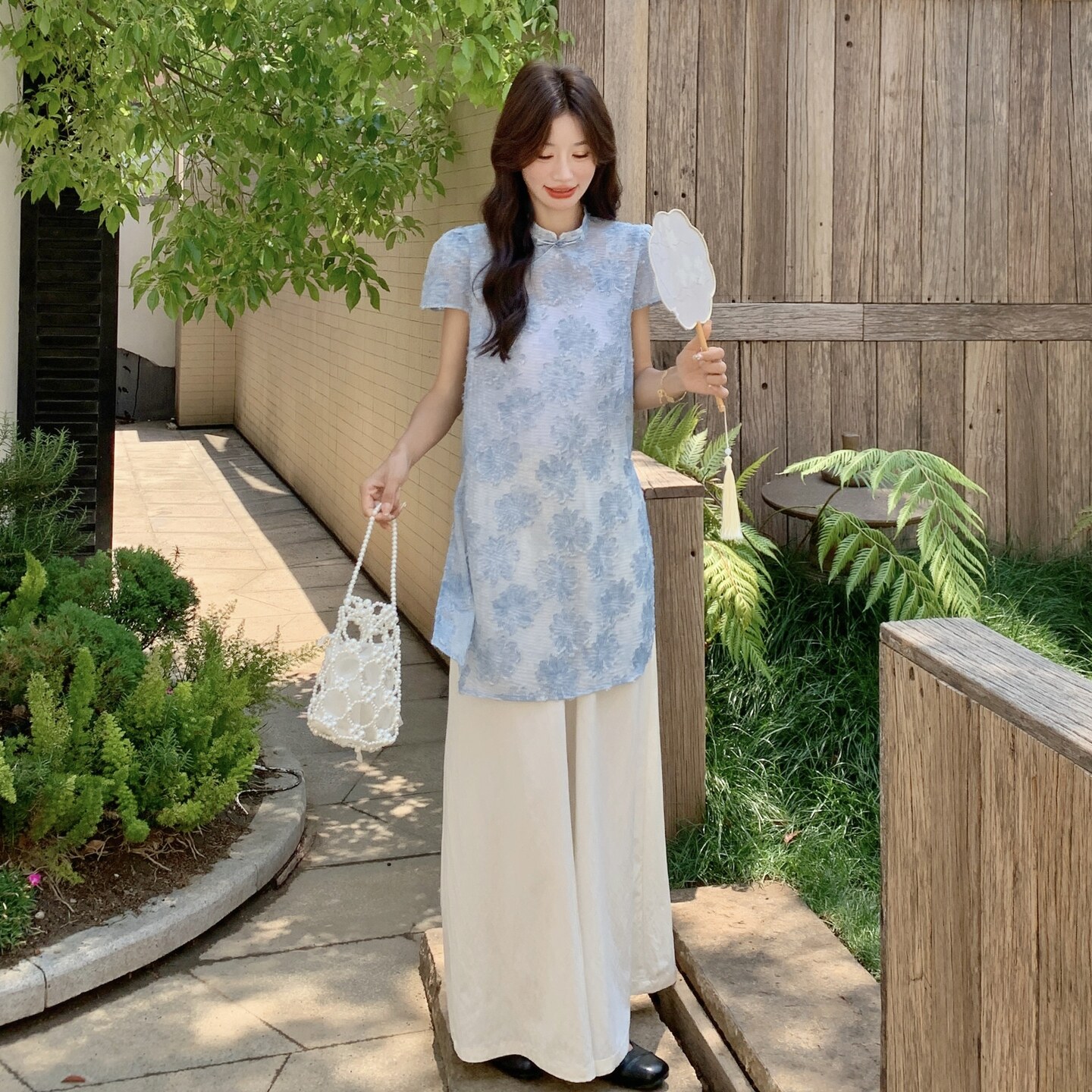 现货：夏装新款新中式盘扣上衣阔腿裤两件套2C135-8851P135K208,女装套装/套裙,2C135