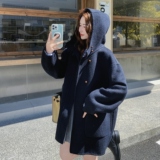 高端连帽双面羊毛绒大衣女中长款小个子2025新款高级感毛呢子外套，女装毛呢外套，2D008