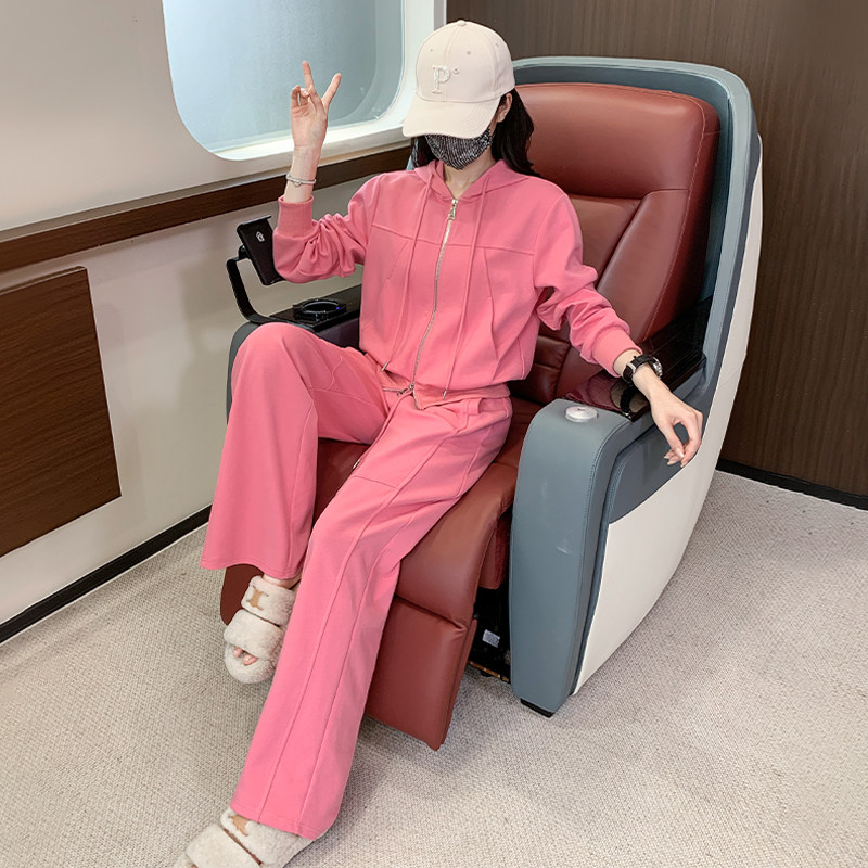 韩版玫红色时尚女秋季新款连帽套装,女装套装/套裙,2C310