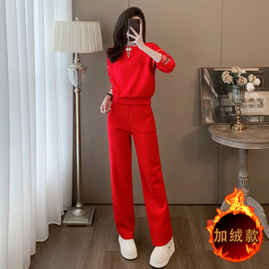女秋季新款中式风刺绣卫衣阔腿裤套装图片