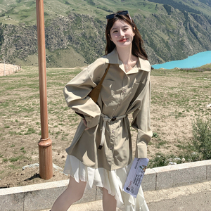 卡其色复古长袖外穿衬衫女秋2025新款韩版宽松显瘦小个子气质衬衣图片