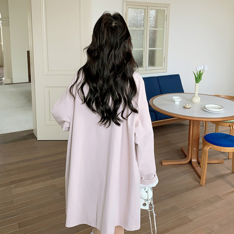 巨好看韩系中长款粉色风衣外套女秋2025新款高级感单排扣工装大衣,女装短外套,2C131
