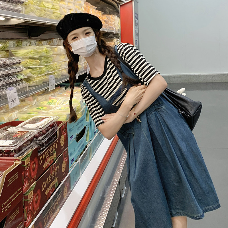 蓝色小个子时尚减龄假两件连衣裙女2023夏新款法式温柔风显瘦裙子,女装连衣裙,2C299
