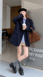 藏青色休闲西装外套女2025秋季新款韩系高级感小个子气质时尚西服，女装西装，2D008