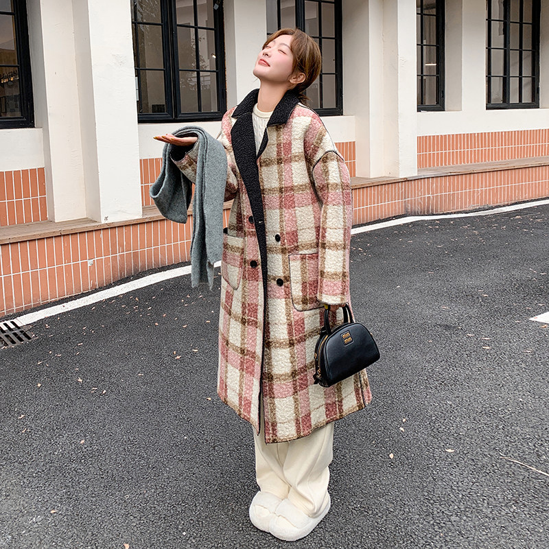 设计感小众两面穿复古格纹呢子大衣女冬超好看长款西装毛呢厚外套图片