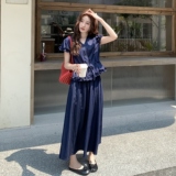 轻熟风气质木耳边上衣高腰半身裙套装女2025夏新款收腰显瘦两件套，女装套装/套裙，2C212