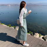 娃娃领衬衫牛仔背带裙套装女2025年秋季新款收腰设计感a字连衣裙，女装套装/套裙，2C159