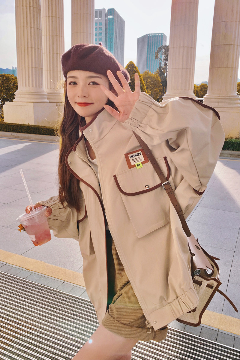 2026秋复古学院风包边棒球服2C069-6680-P135K188,女装短外套,2C069