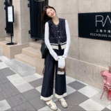 松弛慵懒风蕾丝牛仔马甲套装女2025新款秋季简约阔腿裤百搭两件套，女装套装/套裙，2C012