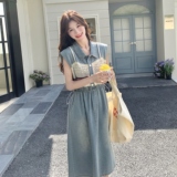 蕾丝拼接无袖牛仔连衣裙女2025夏季新款甜酷风时尚收腰显瘦a字裙，女装连衣裙，2C218