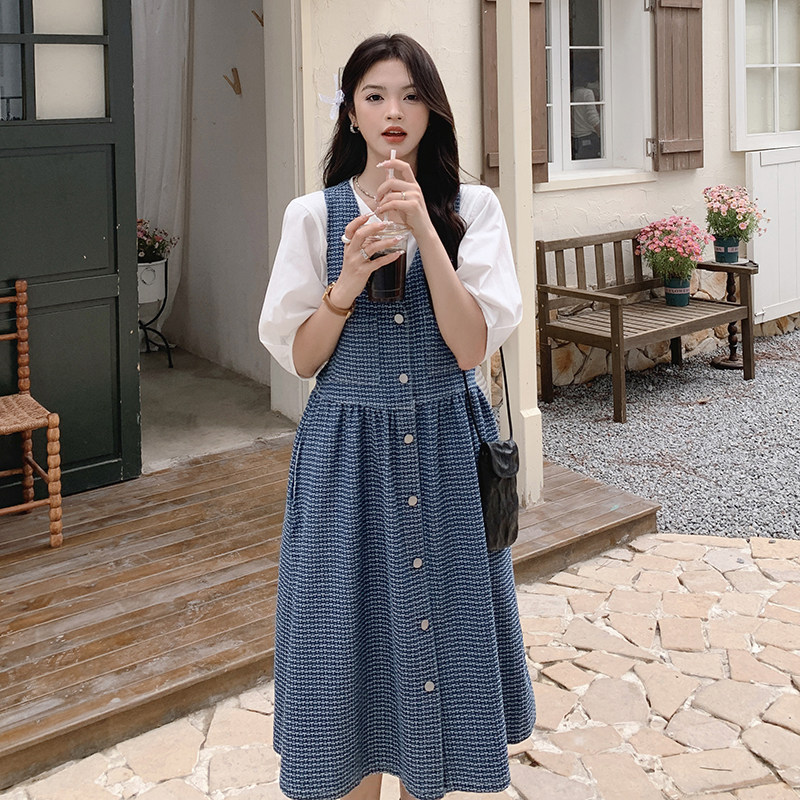 可盐可甜牛仔背带连衣裙两件套女2025夏季新款法式甜美减龄背心裙,女装连衣裙,2C115