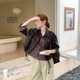 黑色格纹拼接皮衣女2025秋季新款韩版高级感洋气减龄短款PU皮夹克，女装皮衣，2C126