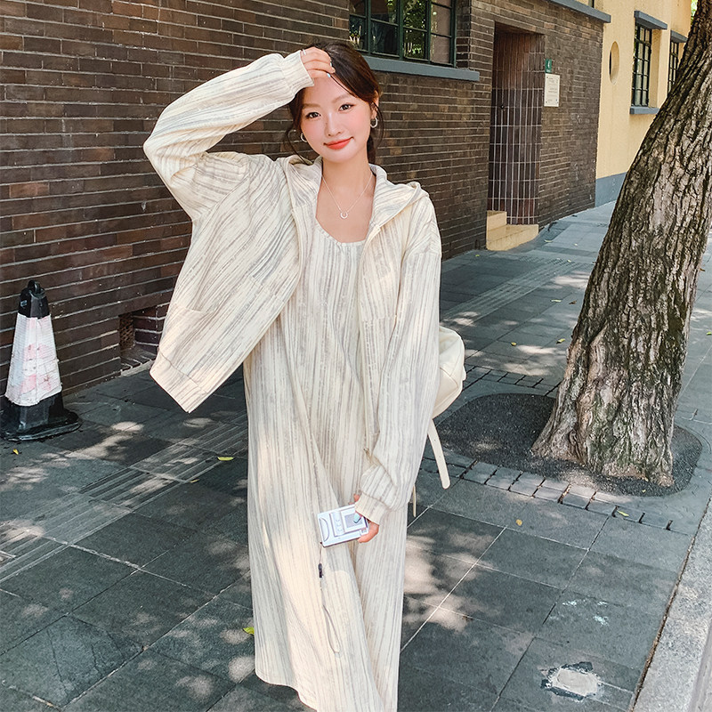 连衣裙连帽外套女2025秋气质慵懒风一整套穿搭松弛感套装两件套裙图片