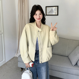 常规宽松型圆领长袖薄款短款皮衣上衣设计感春季秋季春秋小个子，女装短外套，2C203