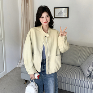 常规宽松型圆领长袖薄款短款皮衣上衣设计感春季秋季春秋小个子图片