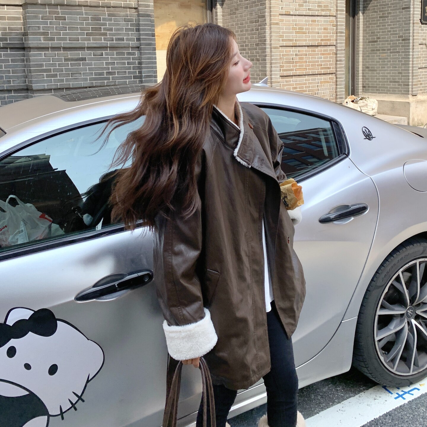 咖色羊羔毛拼接PU皮衣外套女加厚加绒夹克2C206-L606-P195-K298,女装派克服,2C206