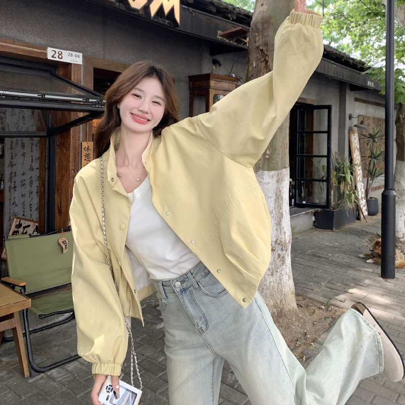 ｛数据超好｝现货春秋新款奶黄色短外套休闲时尚上衣外套,女装短外套,2D146