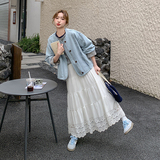 新款现货牛仔拼格子外套2c277-6615-p145-K229，女装短外套，2C277