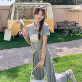 【现货】2025夏装新中式盘扣刺绣上衣+长裙轻风套装裙，女装套装/套裙，先锋丽姿