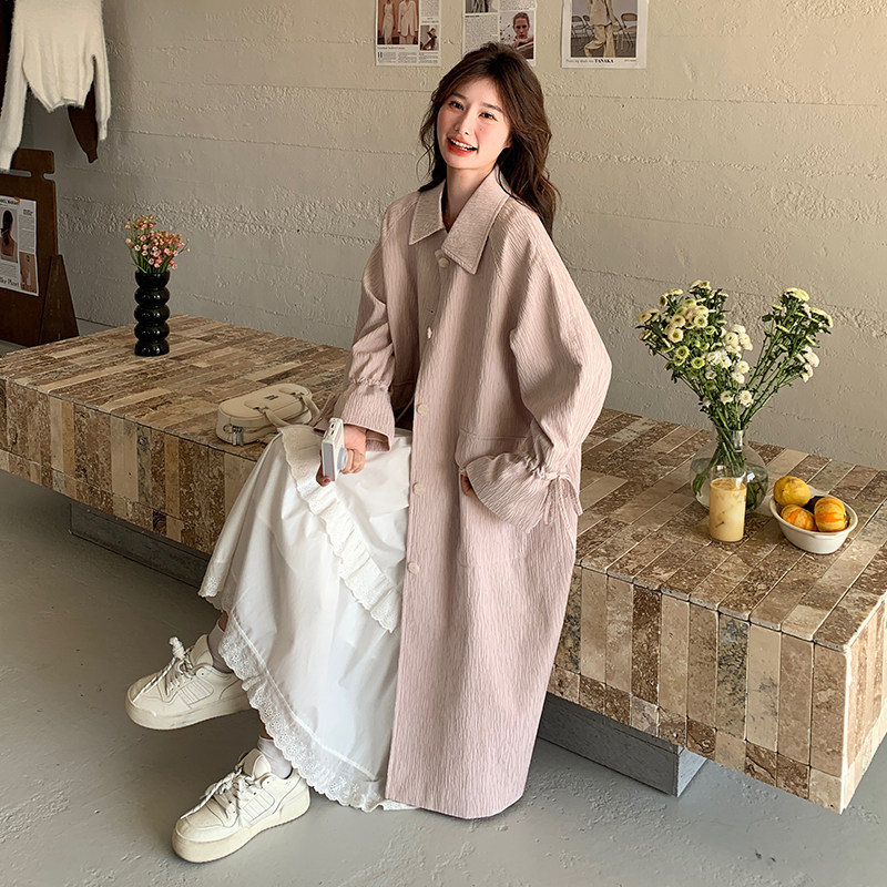 新款春新款粉色肌理感长款宽松风衣外套2B235-9151-P165-K238,女装风衣,2B235
