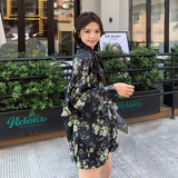 撞色天丝衬衫防晒套装女夏新款小个子宽松阔腿短裤印花时尚两件套，女装套装/套裙，2C107